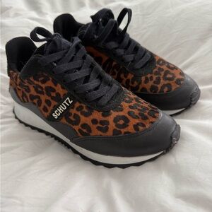 Schutz Leopard Print Sneakers - Black and Brown SIZE 6